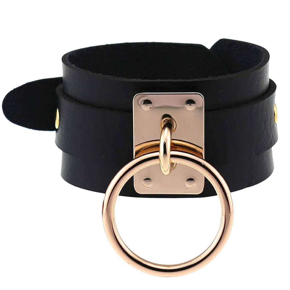 

gold ring wide leather bracelet Black bracelet Bangle Leather Wide Thick Extra thick [Green Piercing] Bondage-style /01 STV155/01