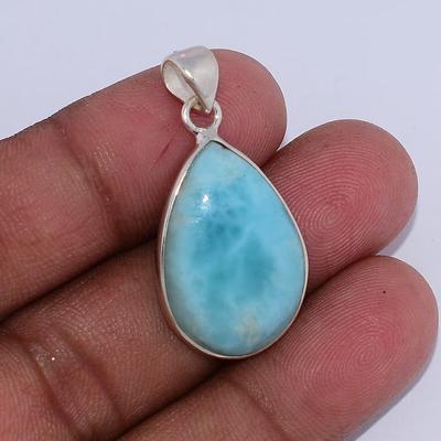 Doğal Larimar Değerli Taş Kolye, Katı 925 Ayar Gümüş Takı, Doğum Taşı Kolye, Reiki Kolye, Boho Takı, Noel Hediyesi