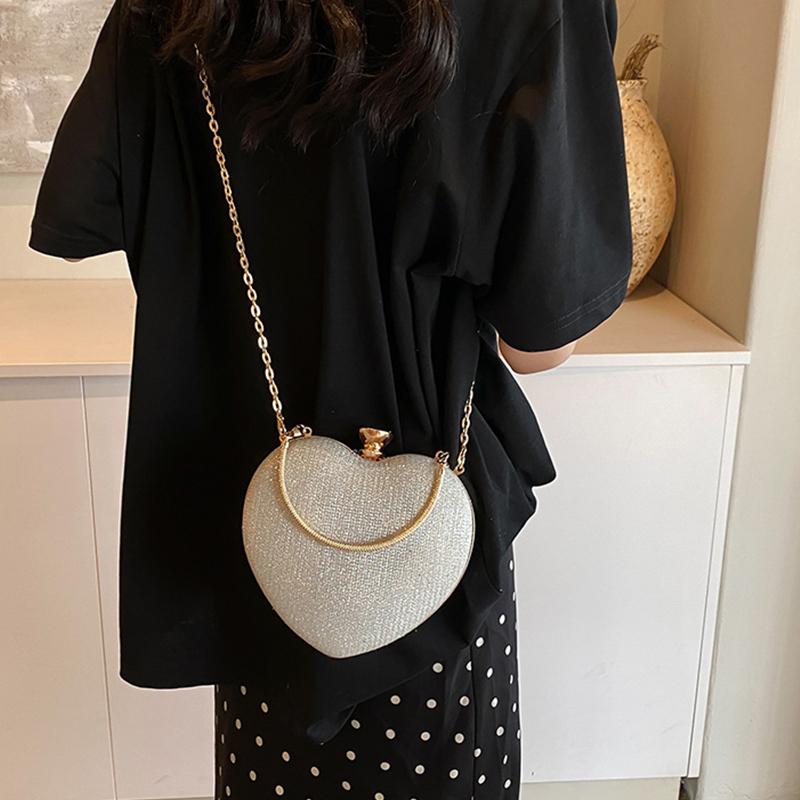 Cute Heart Handheld Bag Dinner Bag 2026 New Chain Fairy Bag Versatile Western Style One Shoulder Diagal Cross Peach Heart Bag