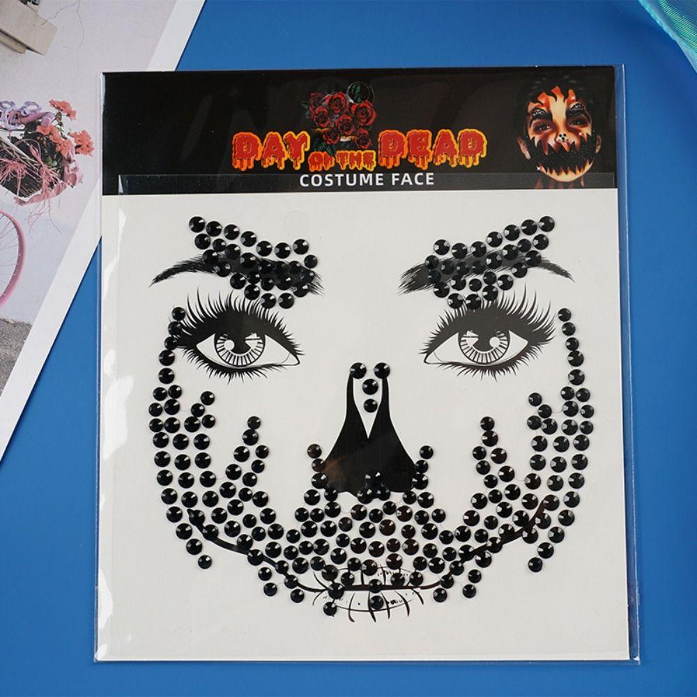 Funny Rhinestone Face Sticker Colorful Crystal Clown Makeup Halloween Fake Tattoo DIY Cosplay Props Skull Face Sticker Body Art