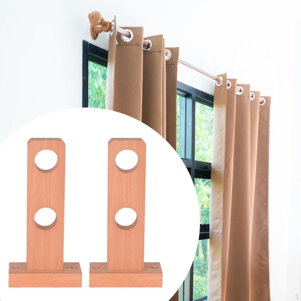 2 Pieces Curtain Rod Holders Brackets Wood Minimalist Window Hooks Wall Ceiling