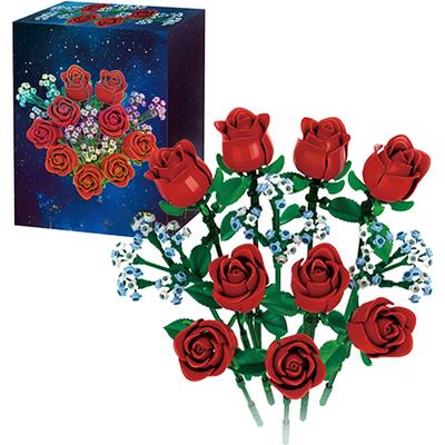 649 peças de blocos de construção de flores rosas românticas, buquê de rosas preservado, tijolos de modelo, decoração de casa, brinquedos faça você mesmo para crianças, presentes para meninas