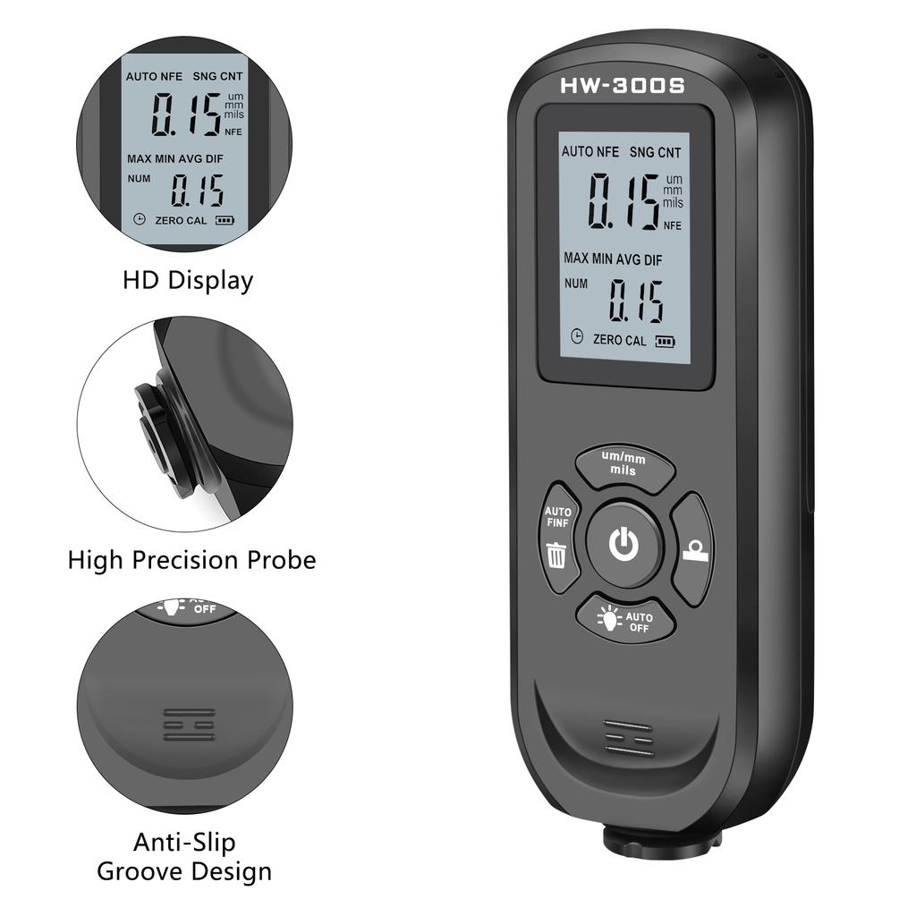 HW-300S Car paint thickness gauge Digital Backlight LCD Meter Automotive paint meter Coating Meter Measuring Tool 0-2000um