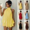 Europäisches & Amerikanisches Einfarbiges Schlankes Rückenfreies Neckholder-Kleid mit Flauschigem Rock - Damen Urlaubsbekleidung