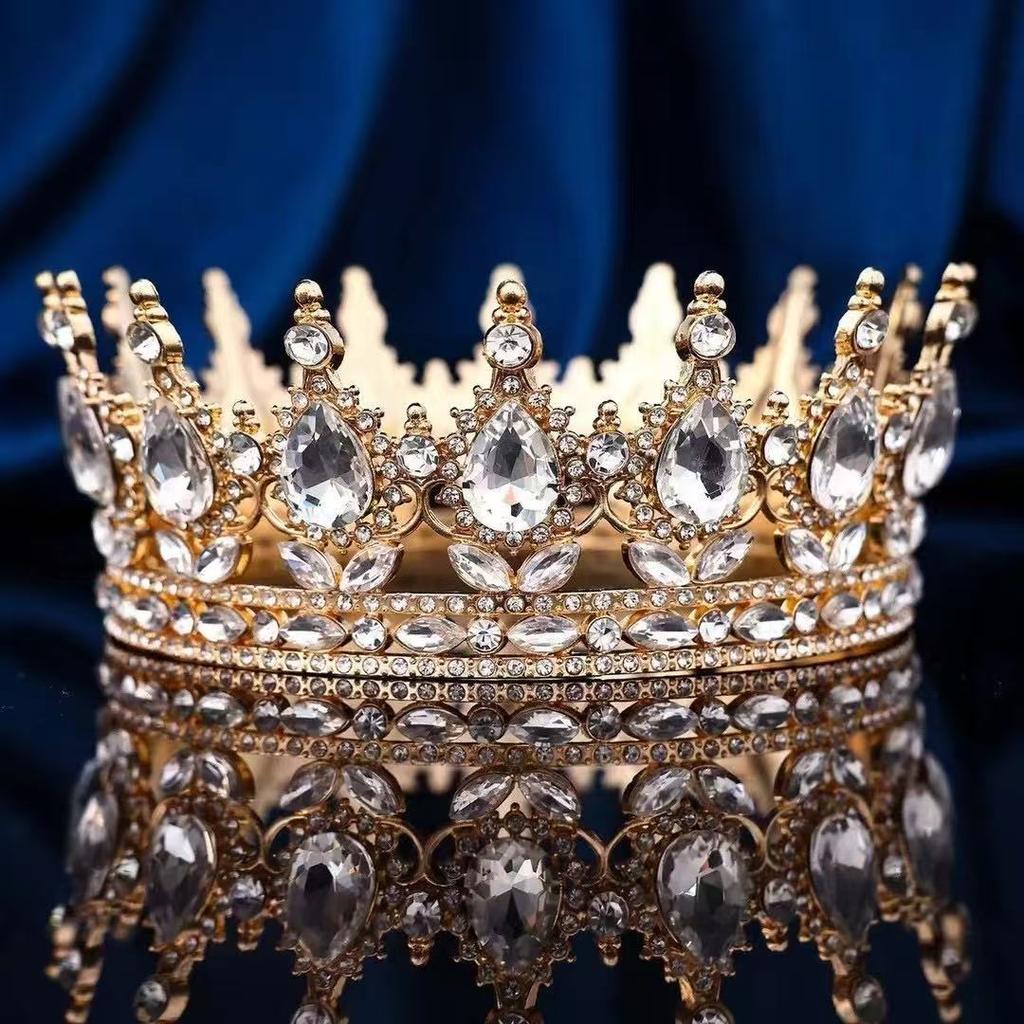 European and American Baroque Alloy Teardrop Crown Headwear for Brides Wedding Photography Accessories Full Round Coming of Age Ceremony Headwear