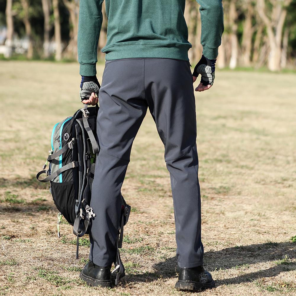 Men's Autumn/Winter Outdoor Windbreaker Softshell Pants - Fleece-Lined, Warm, Breathable, Straight-Leg Design.