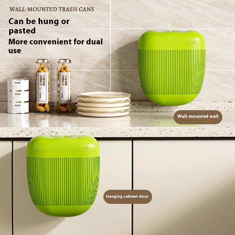 1pc Wall Mounted Trash Can with Pull Out Lid , No Drill Installation, Large Capacity Durable Plastic Bin for Kitchen , Bathroom