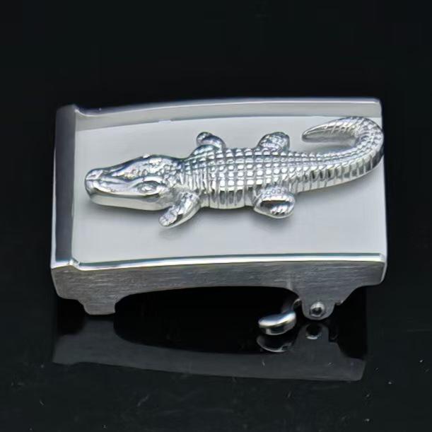 Fibbia Automatica per Cintura in Acciaio Inossidabile con Design Animale - Accessorio da Uomo Tigre Coccodrillo