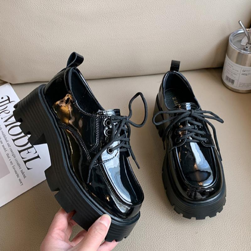 Thick-soled Loafers for Women with Increased Height Preppy Style Slip-on Leather Shoes 35 4919₽