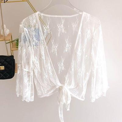 Super Fee Sommer durchsichtiger Spitzen-Cardigan – Leichte Netz-Kurzjacke mit Sonnenschutz-Schal.