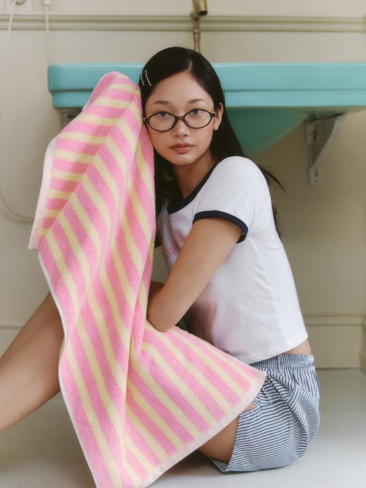 WOLA 3P Reversible 40-Count Towel 210g Rose Lemon Stripe 2P + Gingham 1P