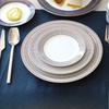 Fine Bone China Dinner Plates Sets, Light Luxury Tableware Stripe Pattern Gilt Edged Porcelain Dinnerware Round set of 6