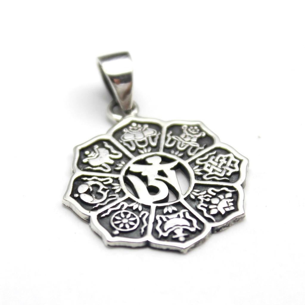 Tibetan Eight Auspicious Signs Eight Treasures Tashitage Pendant Pendant Top Silver 925 Amulet Good Luck