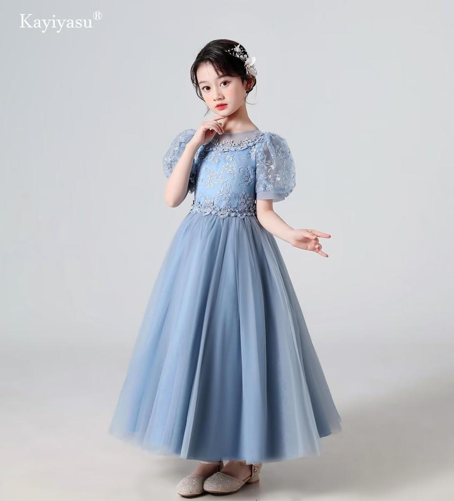 Kayiyasu Long Dress for Puff Perfect for Piano Flower Girl Kindergarten Entrance Junior Ages Girls, Children's Dress, Sleeves, Recitals, Performances,