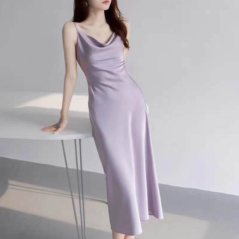 Satin Camisole Skirt Women's Summer Sheath Dress Fancy Satin Satin Sling Dress