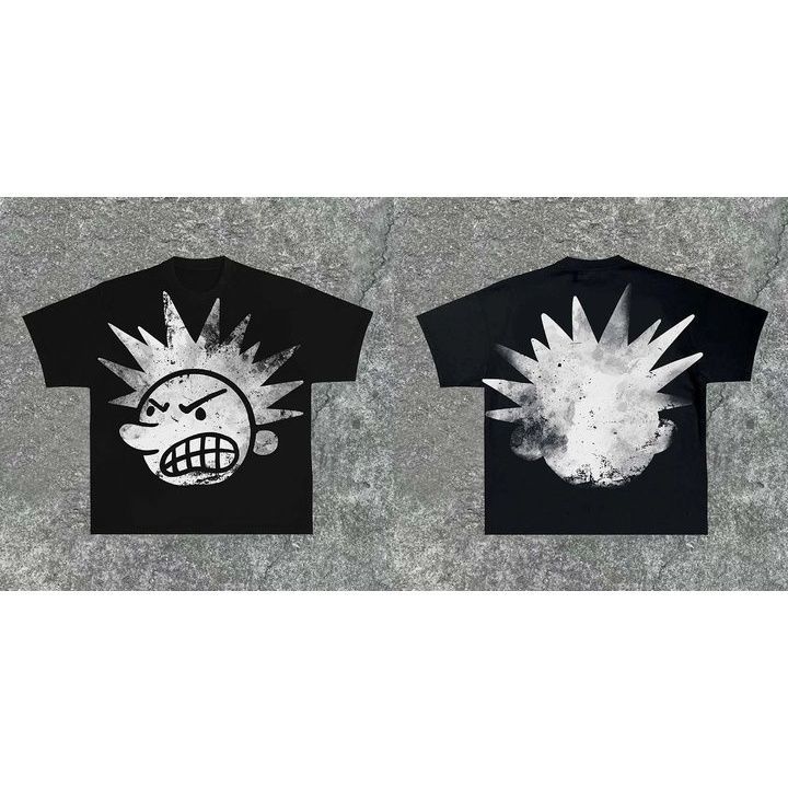 Street Gothic Retro Cotton ShortSleeved TShirt for Summer Loose Fit Comedy Casual Cutesy Round Neck Y2K Style