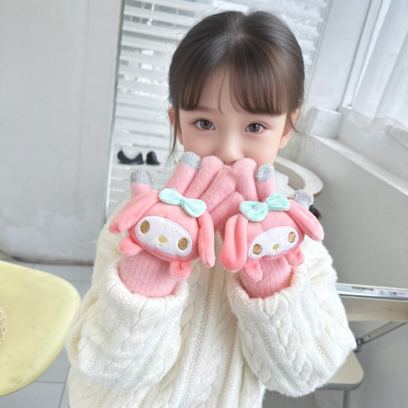 Autumn and Winter Children's Gloves Cartoon Sanrio Cute Knitted Gloves Thickened Cold Proof and Warm Five Finger Gloves for Boys and Girls