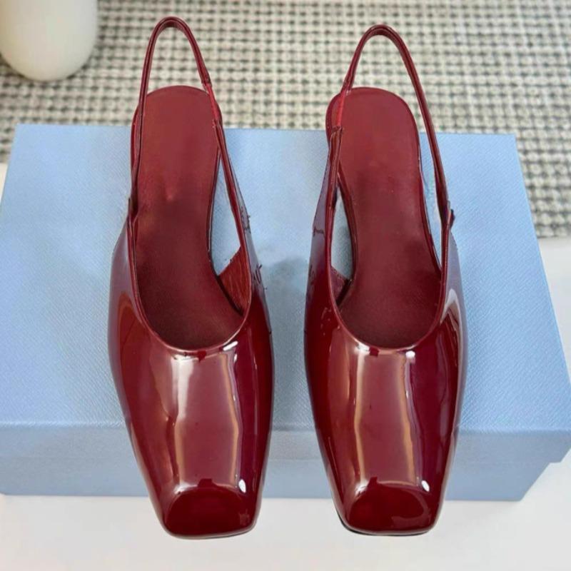 New Fashion Patent Leather Back Trip Strap Block Heel Shallow Mouth Square Toe Wrapped Toe Sandals High Heels for Women