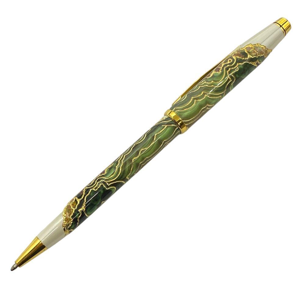 Used Cross Wanderlust Borneo Ballpoint Pen Writing Instrument Stationery Gold White Green Twist Action NAT0752-2 CROSS Elegant Sophisticated