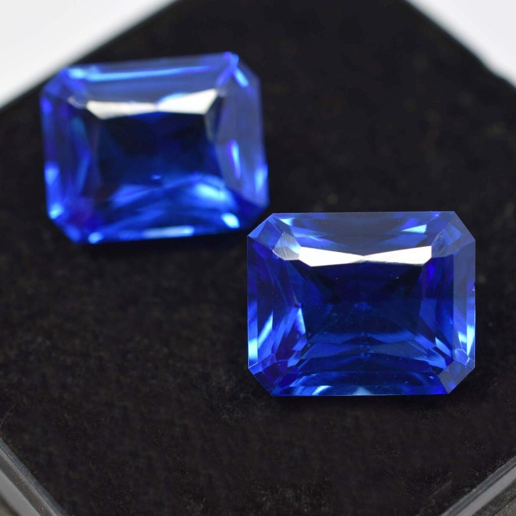 16 Ct Natural Ceylon Blue Sapphire CERTIFIED Emerald Cut Loose Gemstone Pair
