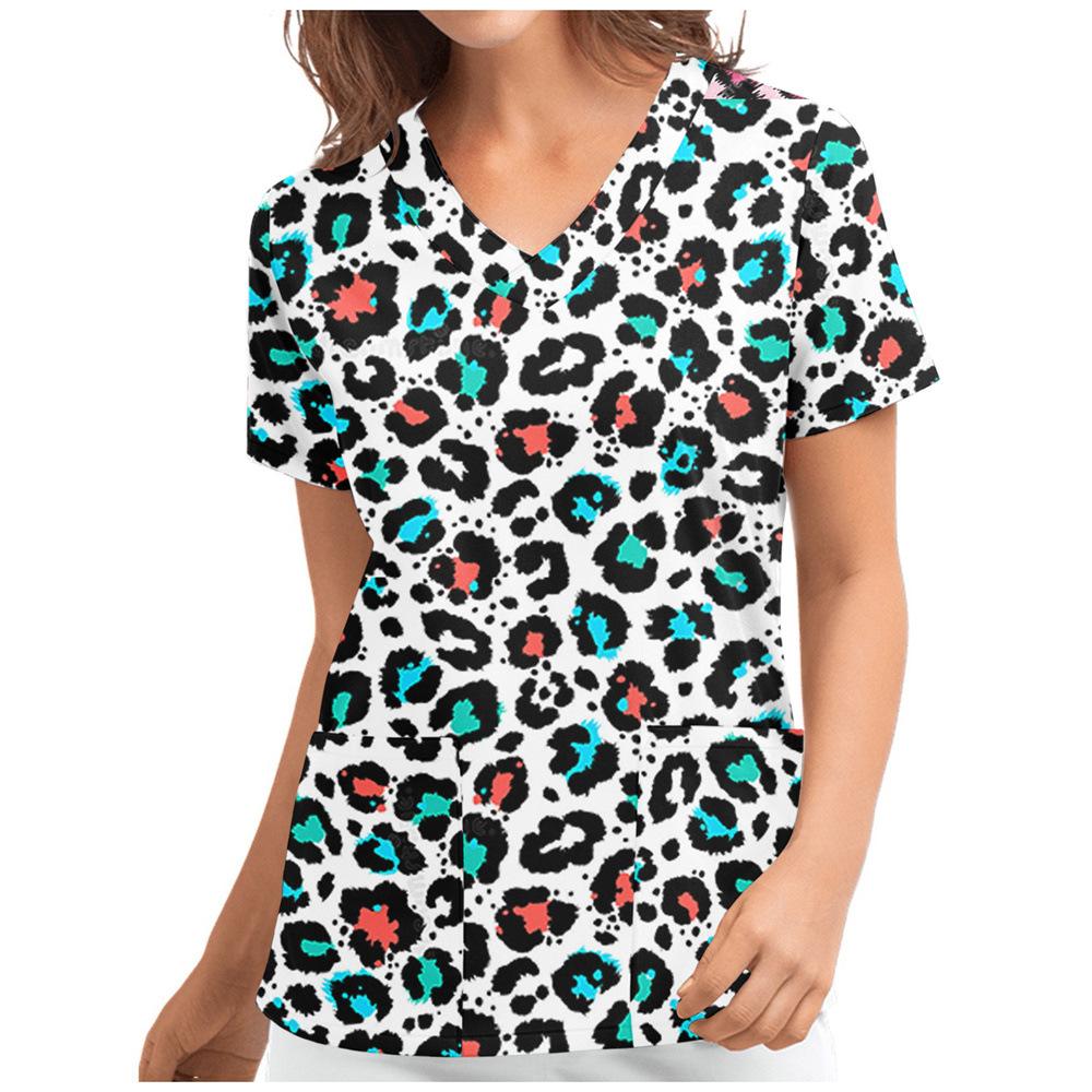 Women's T-shirt V-neck Nurse Uniform Casual and Comfortable Short Sleeved Women's Dreamy Printed T-shirt