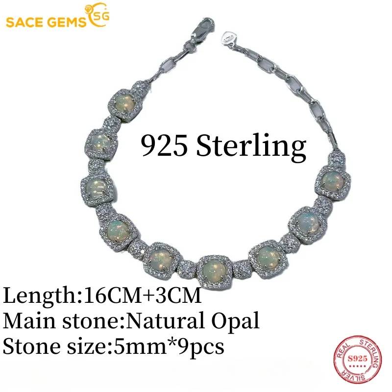 Sace Gems 925 Sterlingsilber 5MM Natürlicher Opal Edelstein Armbänder für Frauen Verlobung Cocktailparty Feinschmuck