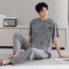 Men's Modal Cotton Pajama Set: Cooling Summer Short Sleeve Top & Long Pants, Luxurious Outdoor-Ready Comfort.