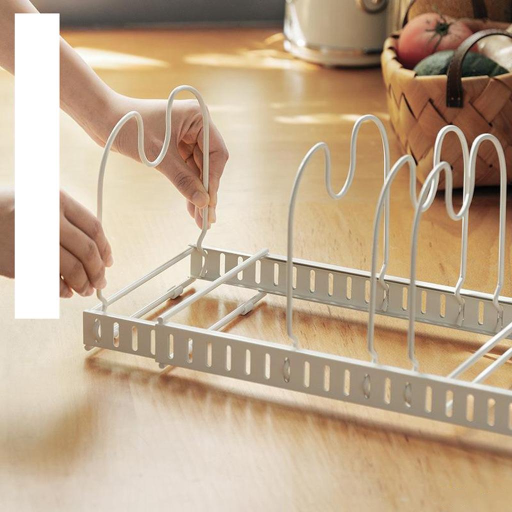 Pot Lid Rack Iron Retractable Pot Lid Organizer Holder for Multiple Cookware Universal White