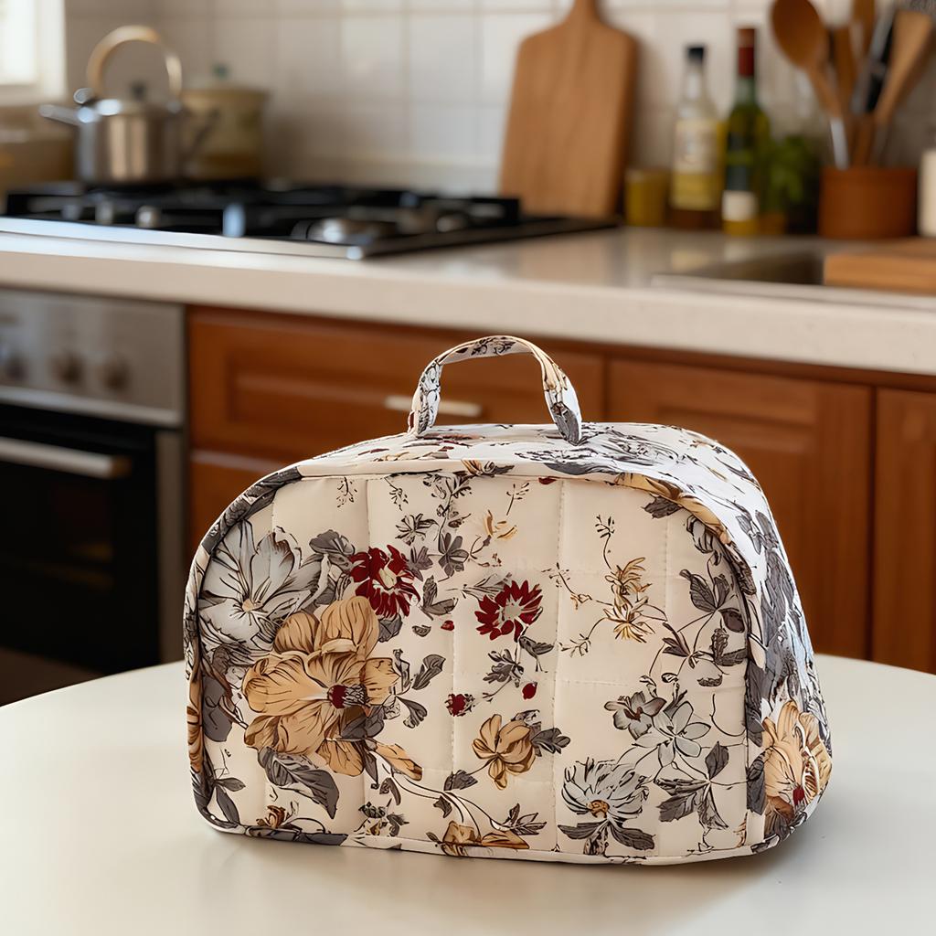Floral Printed Toaster Cover with Handle Quilted Bread Machine Cover Multifunctional Appliance Protective Bag for Home Kitchen