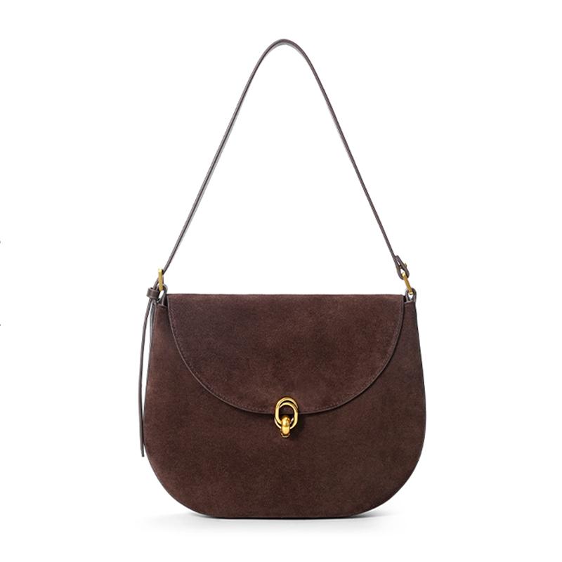 

Women s Suede Cow Real Leather Shoulder Bag Ladies Fashi Designer Luxury Bags Female Retro Durable Cowhide Handbags for Lady 27x4x22cm кавовий