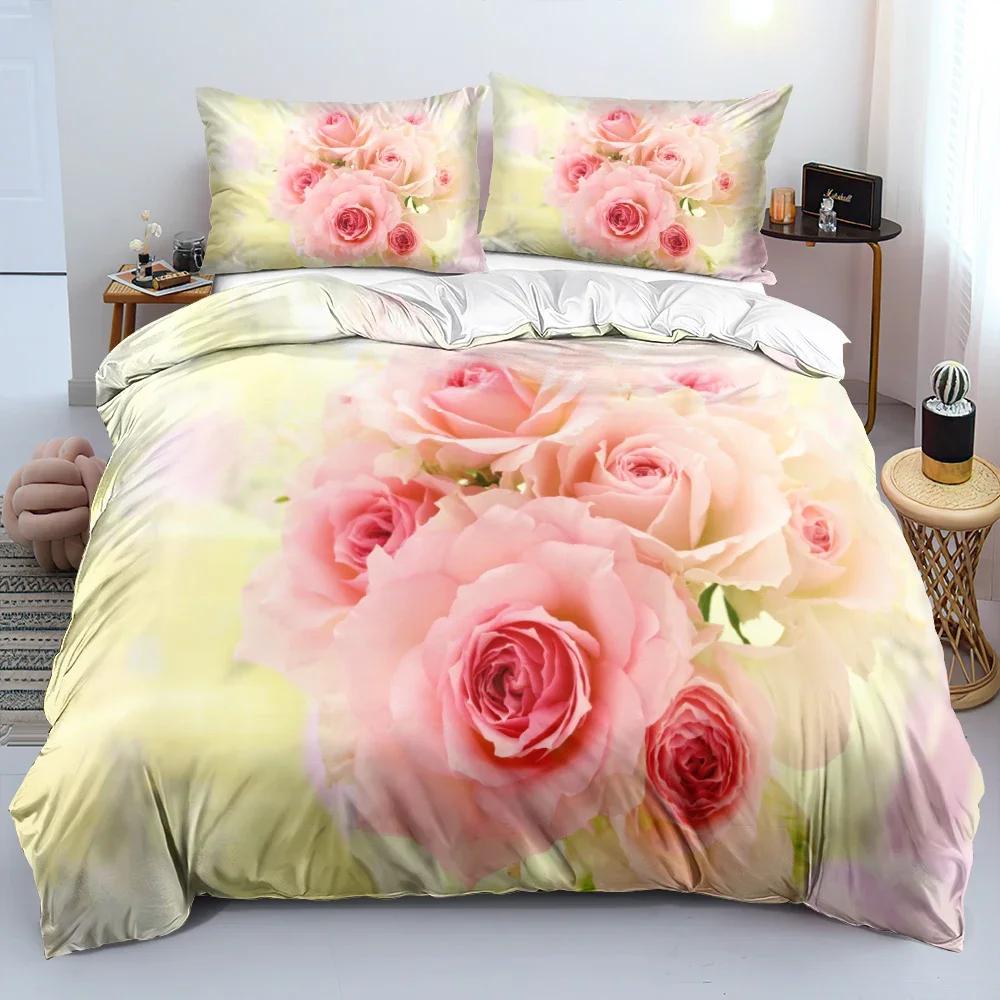 Classic Flower Blue Gold Comfortable Duvet Quilt Cover Pillowcase Bedding Set Children Bedroom Decoration Home Textile