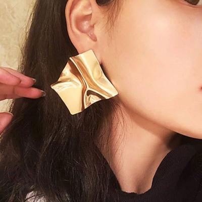 1 Pair Stud Earrings Geometric Irregular Design Metal Earrings Exaggerated Mirror Surface Drop Earrings Jewelry Gift