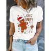 European Size Christmas Gingerbread Man Graphic T-Shirt for Women - Casual Crew Neck Short Sleeve Tee with Festive Candy Cane Santa Hat Print,