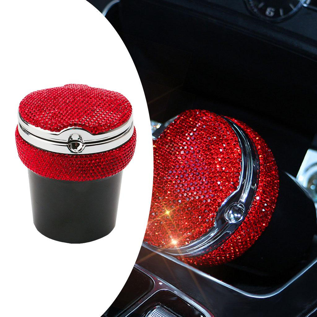 LED with Lid ,Portable Interior Rhinestones Decoration Trash Can Cup Outdoor Holder , Use