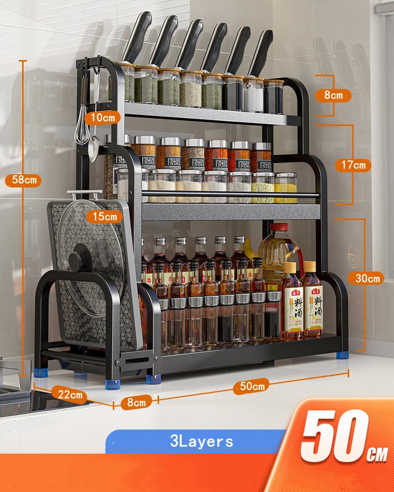 2Layers 3Layers Stainless Steel Kitchen Storage Rack Seasoning Chopsticks Shelf Organizer Knife Jar Household Accessories