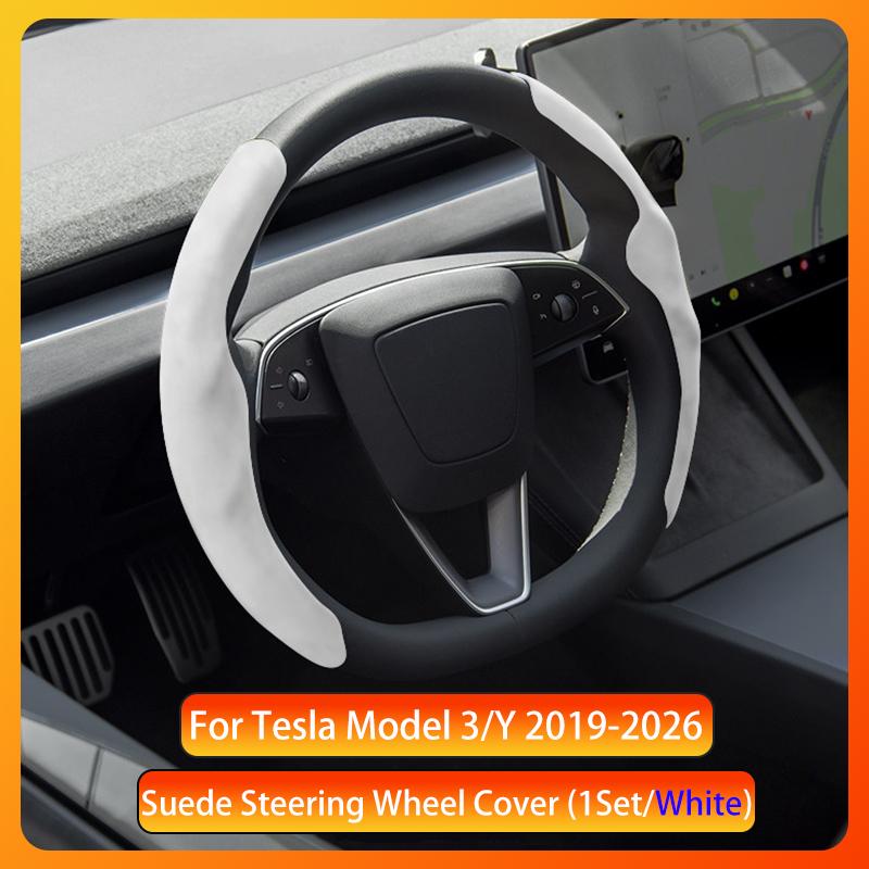 For Tesla Model 3/Y Highland Juniper Steering Wheel Cover Suede Sport Steering Wheel Cover All Season Universal Car Accessories