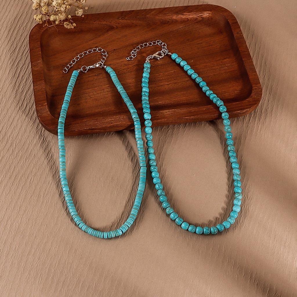 Simple Retro Turquoise Beaded Necklace Personalized Short URL Collarbone Chain Stackable Neck Chain