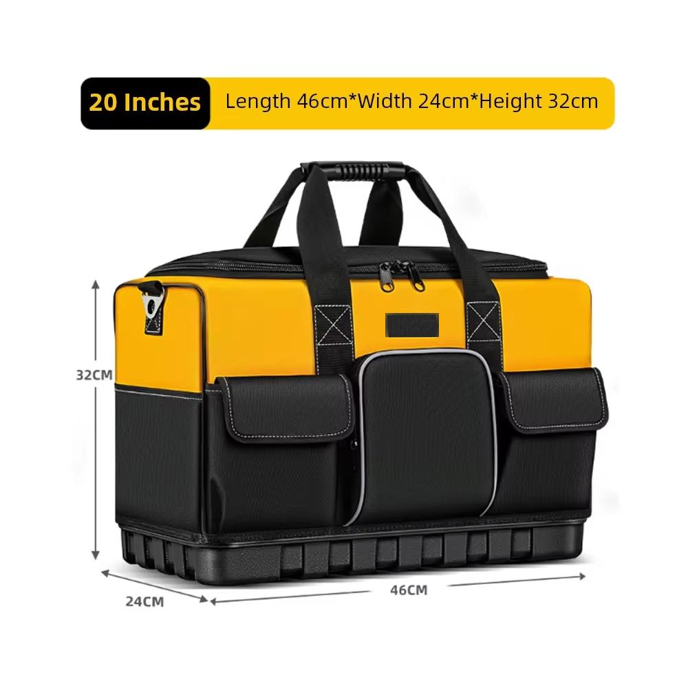Heavy‑Duty Tool Bag With Hard Waterproof Base Wide Mouth Storage Tote Shoulder Strap For Electrician Carpenter Repair Work