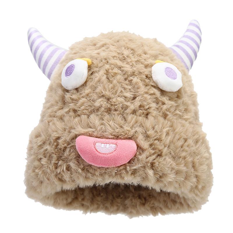 Autumn and Winter Creative Funny Horn Cartoon Knitted Hat New Big Head Circumference Thermal Hat Festive Atmosphere Decorative Hat