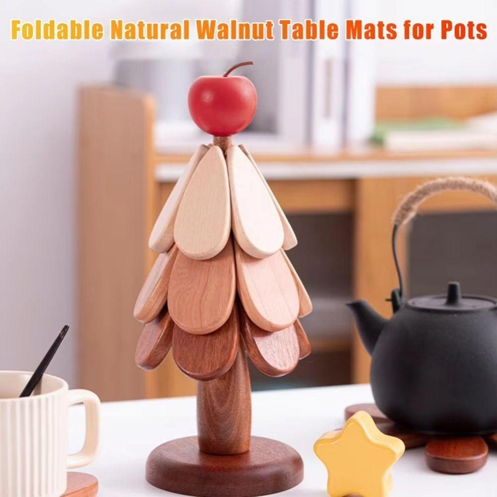 Anti Scald Wooden Trivets Heat Resistant Tree Shape Insulation Pad Foldable Table Mats  Hot Dishes