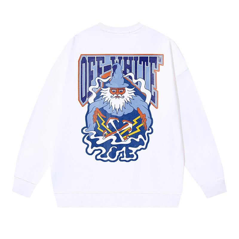 1111 Off-White 2026 Spring and Autumn New OW Magic Elder Pattern Printed Men's and Women's Round Neck Hoodie