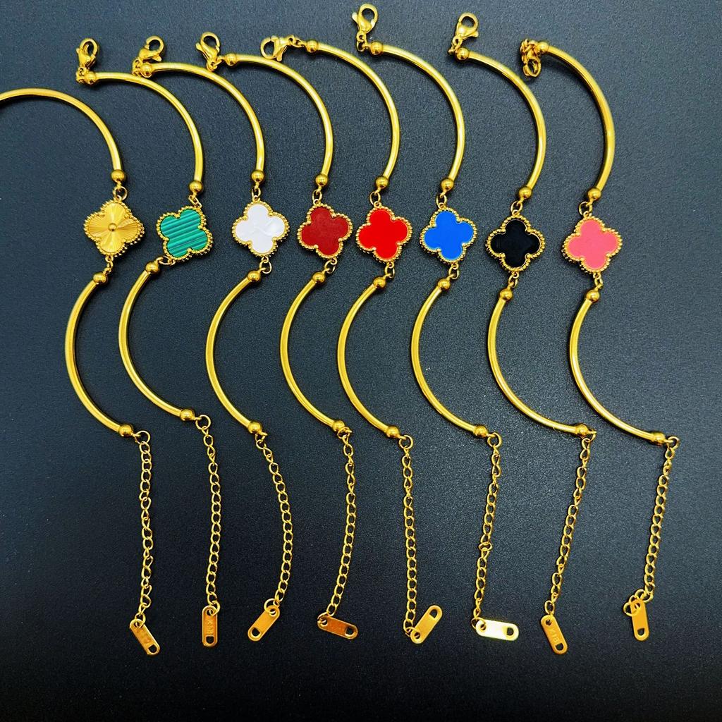 Hög Version 15mm Lycklig Titanstål Fyraklöverarmband För Kvinnor Utan Färgförlust Fräscht Och Sött Armband