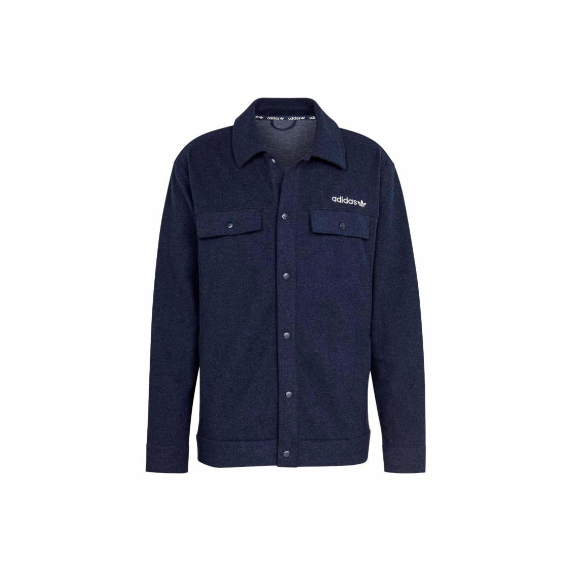 adidas Logo Loose Fit Long Sleeve Polo Shirt Jacket for Men, Dark Indigo XL