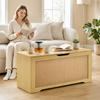 Rattan Storage Chest, 136 L, Storage Bench, Lift-Up Lid, 2 Safety Hinges, Oak