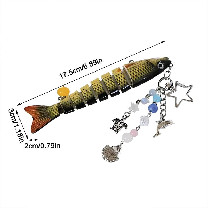 1PC Beaded Pendant Ocean Style Fish Shape Seaside Vacation Keychain Funny Artificial Fishing Lures Novelty Gift Multicolor