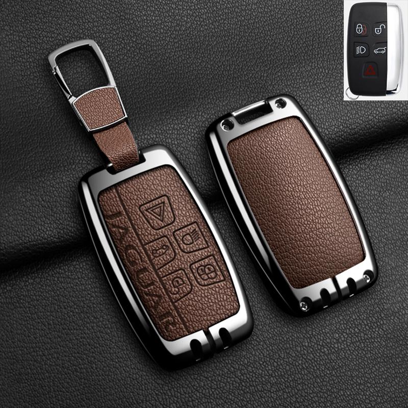 Alloy Leather Car Remote Key Case Cover For Jaguar XF XJ XE S-Type F-Type X-Type F-Pace I-Pace E-Pace Android XFR XKR Keychain