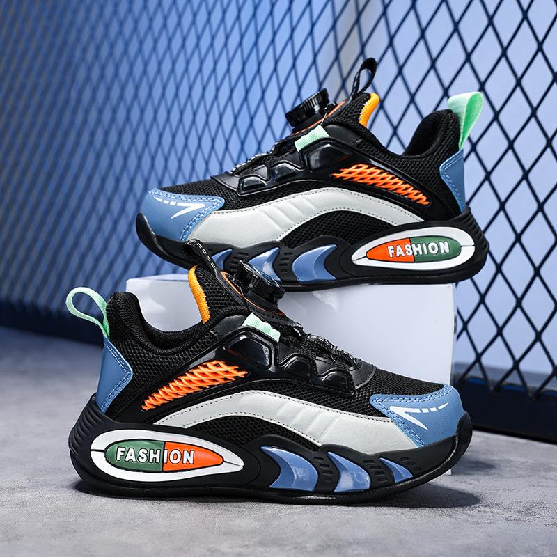 Sneakers Spring Children's Leather Casual Shoes Medium Older Boys Breathable Girls New Rotary Buckle 2025 Mesh