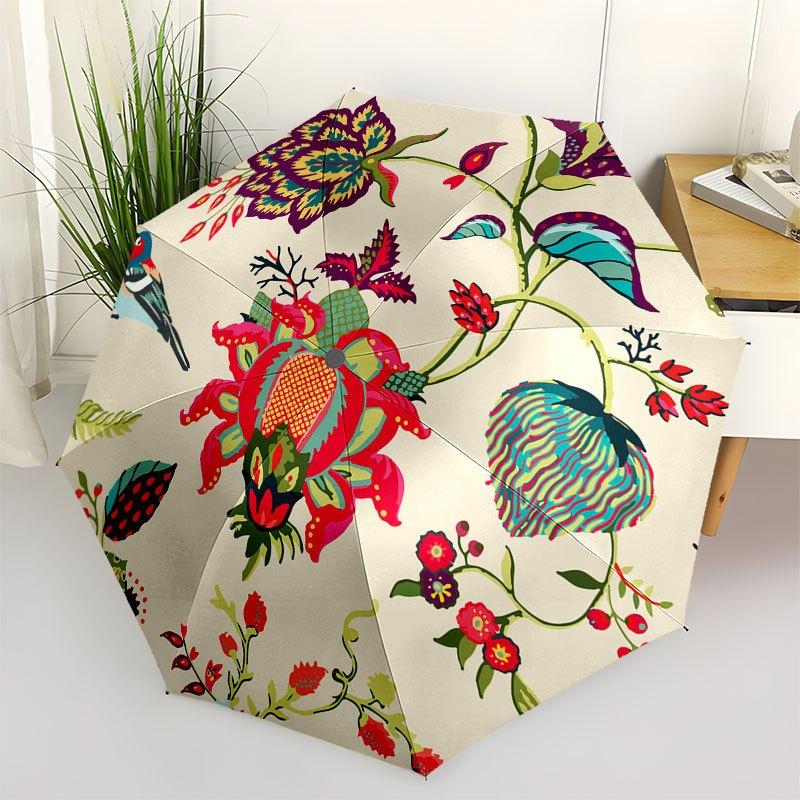 Colorful Floral Birds Round Rug-Vibrant Nature Inspired DesignUmbrella with Cute Design,Portable 3-Fold Compact Umbrella for Men&Women,Valen