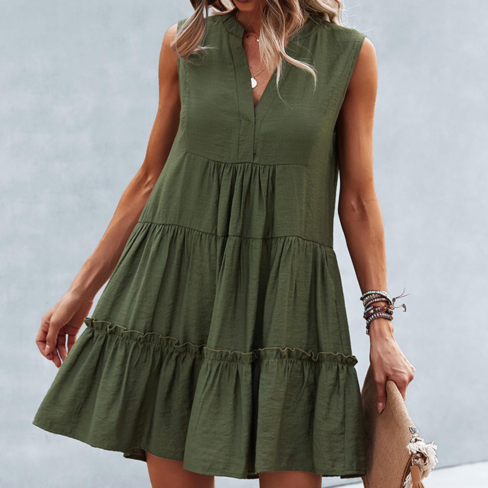 

Женские летние повседневные однотонные платья без рукавов с v-образным вырезом Короткие платья для пляжного отдыха M