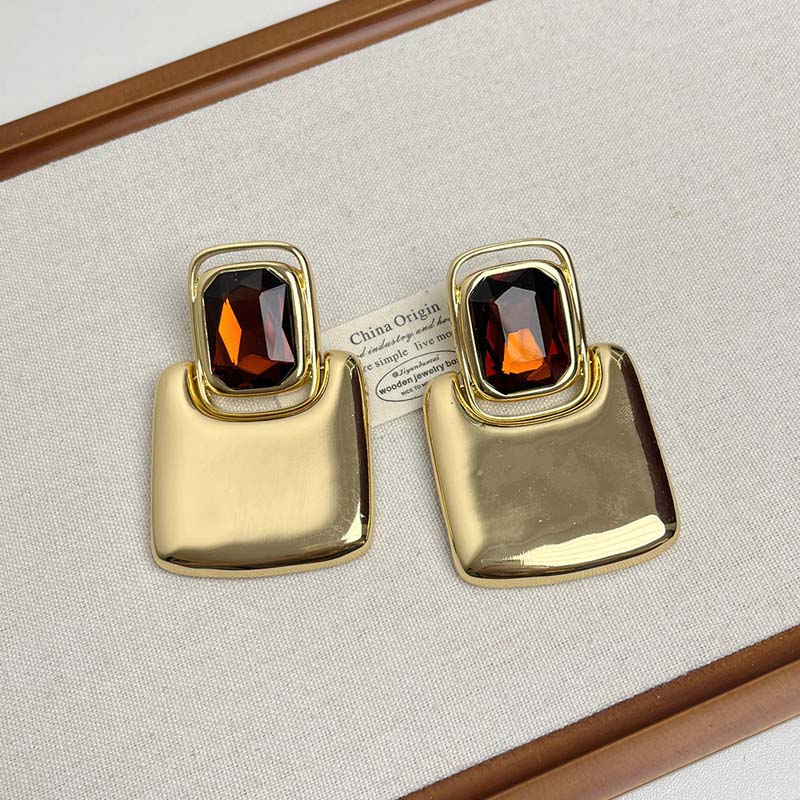 Vintage Metal Geometric Square Crystal Earrings For Women Girls Exaggerated Gold Color Big Chunky Earrings Jewelry Accessories